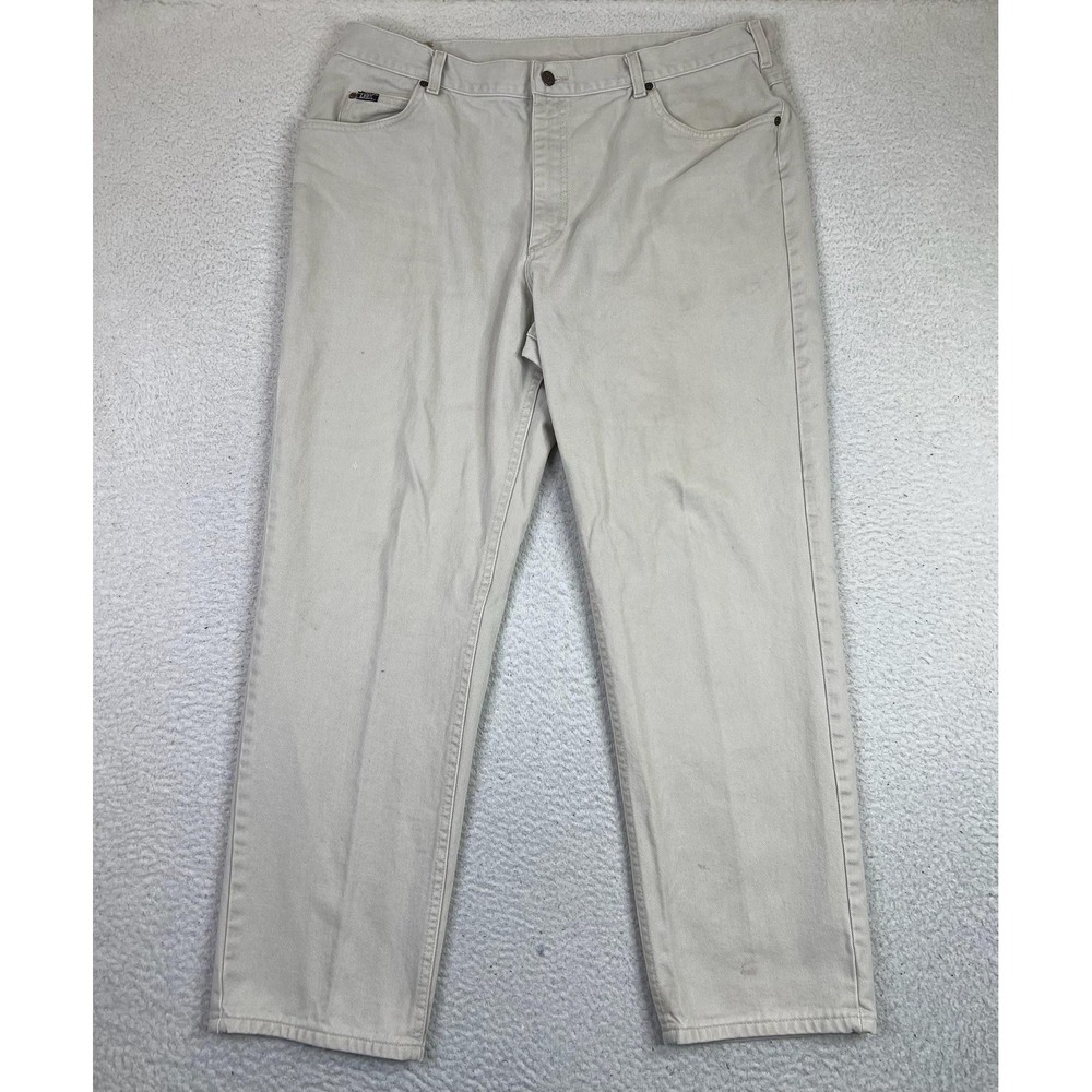 Vintage Lee Jeans Mens 42x32 Beige Light Wash Straight Leg Denim Made In USA 90s